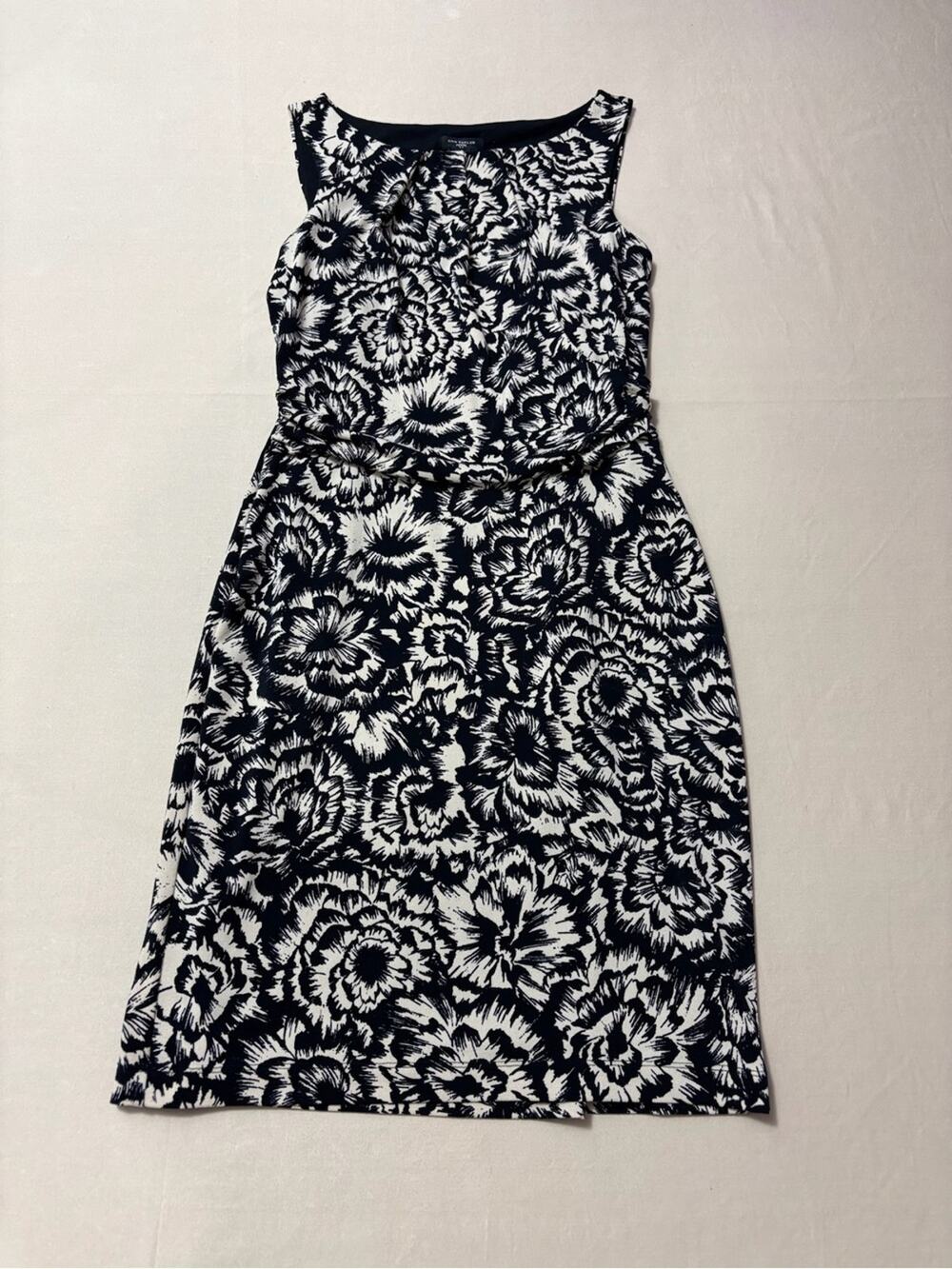 Ann Taylor Black & White Floral Midi Sheath Dress Women's Size XS Petite
